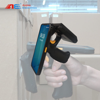 Pembaca Genggam RFID 860-960MHz Jarak Jauh ISO18000-6C Pembaca Tag RFID Android Pembaca RFID UHF
